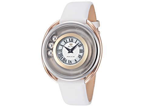 Glam Rock Women's Around The Time 40mm Quartz White Leather Strap Watch