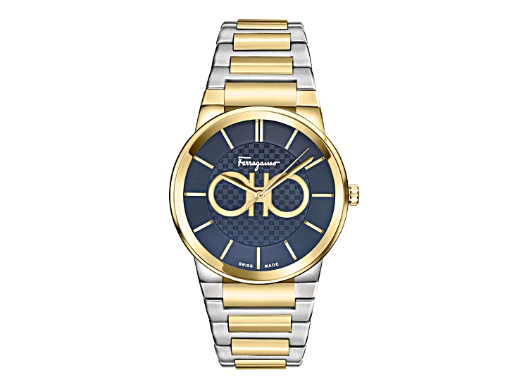 Ferragamo Sapphire Watch 41mm Two-tone Case Blue Guilloché Dial