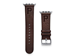 Gametime MLB Pittsburgh Pirates Brown Leather Apple Watch Band (42/44mm S/M). Watch not included.