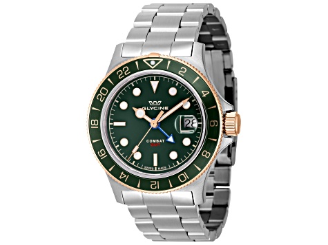 Glycine Men's Combat Sub GMT 42mm Quartz Two-tone Stainless Steel Dark Green Dial Watch