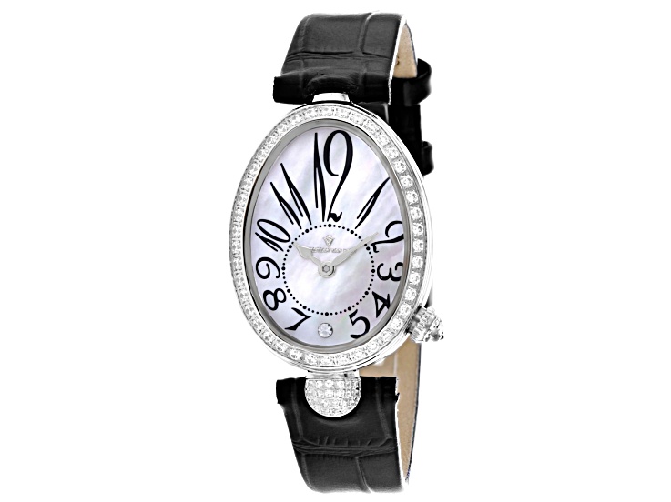 Christian Van Sant Florentine 34mm Black Leather Strap Mother Of Pearl Dial Quartz Watch