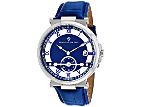 Christian Van Sant Men's Clepsydra Blue Dial, White Bezel, Blue Leather Strap Watch