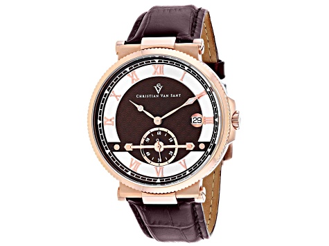 Christian Van Sant Men's Clepsydra Brown Dial, Brown Leather Strap Watch