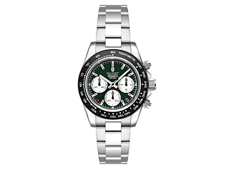 Duxot Accelero Green Dial Black Bezel White Stainless Steel Band