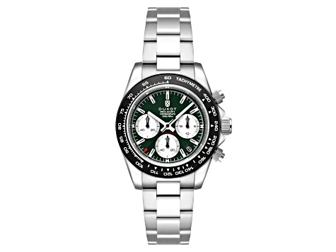 Duxot Accelero Green Dial Black Bezel White Stainless Steel Band