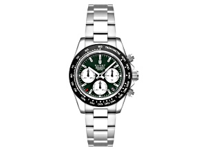 Duxot Accelero Green Dial Black Bezel White Stainless Steel Band Chronograph Watch