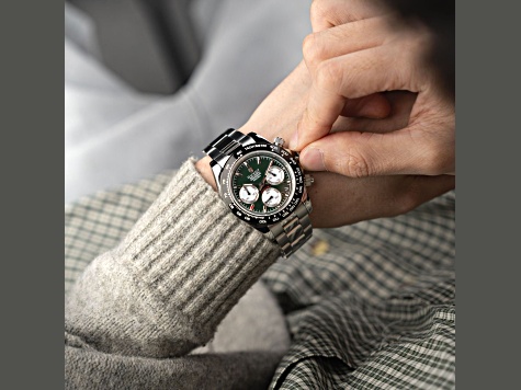 Duxot Accelero Green Dial Black Bezel White Stainless Steel Band