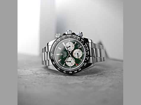 Duxot Accelero Green Dial Black Bezel White Stainless Steel Band