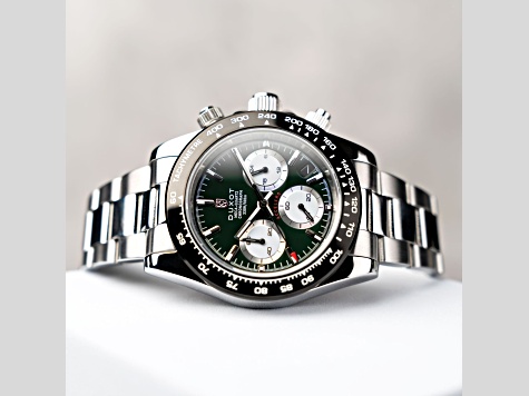 Duxot Accelero Green Dial Black Bezel White Stainless Steel Band
