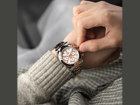 Duxot Accelero White Dial Rose Bezel Two-tone Stainless Steel Band