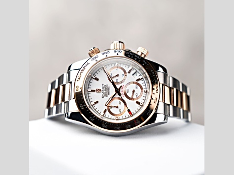 Duxot Accelero White Dial Rose Bezel Two-tone Stainless Steel Band