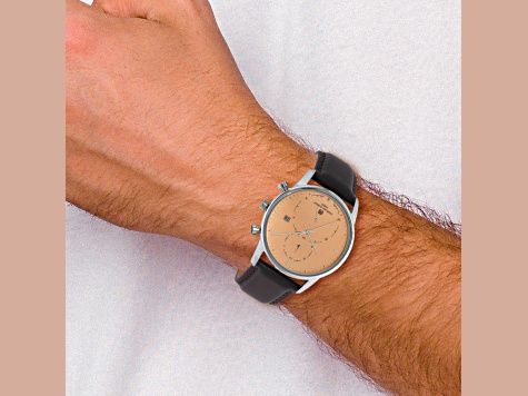 Charles Hubert Men's Stainless Steel Light Orange Dial Dual Time Watch