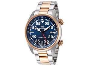 Glycine Men's Airpilot GMT 44mm Quartz Blue Dial Rose Stainless Steel Watch