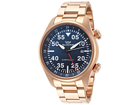 Glycine Men's Airpilot GMT 44mm Quartz Blue Dial Yellow Stainless Steel Watch