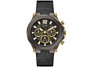 Guess Edge 46mm Black Leather And Silicone Strap Black Dial Chronograph Quartz Watch