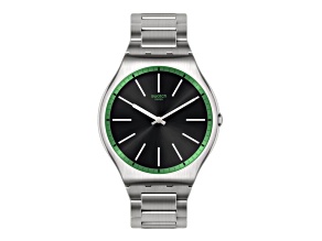 Swatch Men's The May Black Dial, Green Bezel, Gray Stainless Steel Watch