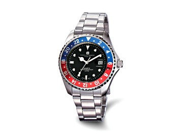 Picture of Charles Hubert Stainless Steel Black Dial Red/Blue Bezel Watch