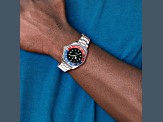 Charles Hubert Stainless Steel Black Dial Red/Blue Bezel Watch