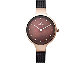 Obaku Women's Classic Brown Dial Black Stainless Steel Mesh Band Watch