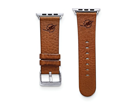 Gametime Miami Dolphins Leather Band fits Apple Watch (42/44mm S/M Tan). Watch not included.