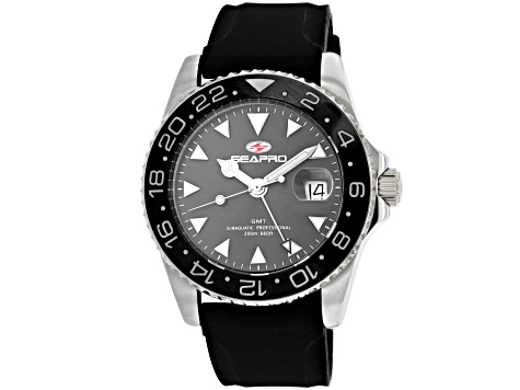 Seapro Men's Agent GMT Gray Dial Black Rubber Strap Watch