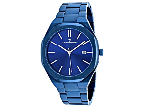 Christian Van Sant Men's Octavius Slim Blue Dial, Blue Stainless Steel Watch