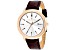 Christian Van Sant Men's Octavius Slim White Dial, Rose Bezel, Brown Leather Strap Watch