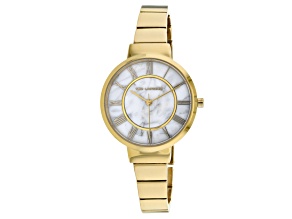 Ted Lapidus Women's Classic Marble Design Dial with Yellow Accents, Yellow Stainless Steel Watch