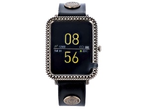 Wrangler Smart Watch Square Antique Silver Tone with Black Wrangler Rivet Strap