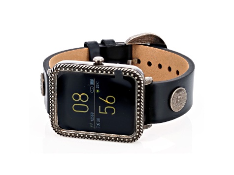 Wrangler Smart Watch Square Antique Silver Tone with Black Wrangler Rivet Strap