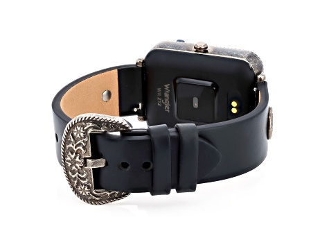 Wrangler Smart Watch Square Antique Silver Tone with Black Wrangler Rivet Strap