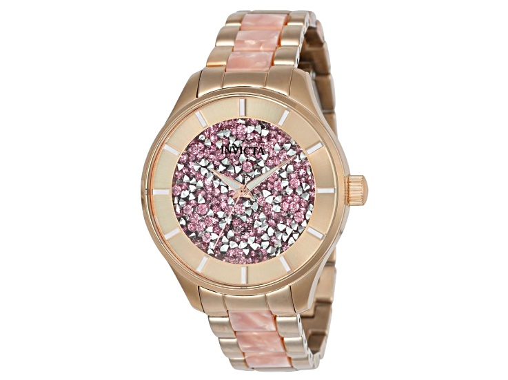 Invicta Angel 40mm Pink Dial Resin Stainless Steel Band Quartz Watch