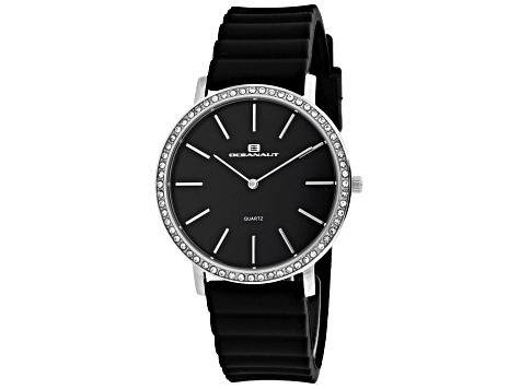 Oceanaut Women's Ripple Black Dial, White Bezel, Black Rubber Strap Watch