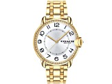 Coach Women's Arden White Dial, Yellow Stainless Steel Watch