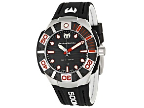 Technomarine Men's Reef Black Dial, Black and Red Bezel, Black Rubber Strap Watch