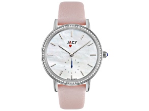 Jacy Women's Ace 35mm Quartz MOP Dial Pink Leather Strap Watch