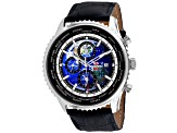 Seapro Men's Meridian World Timer GMT Blue Dial, Black Bezel, Black Leather Strap Watch
