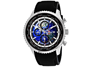 Seapro Men's Meridian World Timer GMT Blue Dial, Black Bezel, Black Rubber Watch