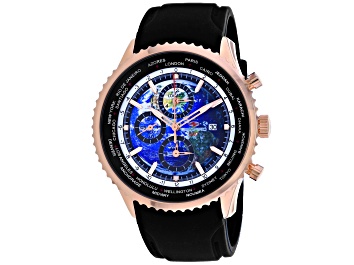 Picture of Seapro Men's Meridian World Timer GMT Blue Dial, Rose Bezel, Black Rubber Strap Watch