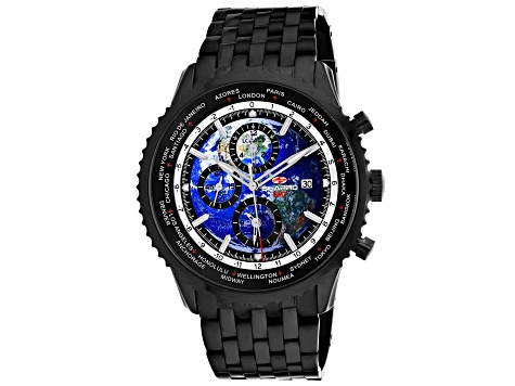 Seapro Men's Meridian World Timer GMT Blue Dial, Black Stainless Steel Watch