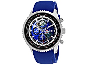 Seapro Men's Meridian World Timer GMT Blue Dial, Black Bezel, Blue Rubber Strap Watch