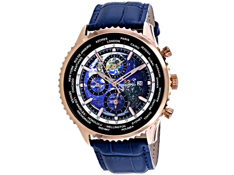 Seapro Men's Meridian World Timer GMT Blue Dial, Rose Bezel