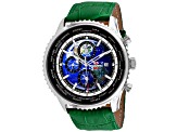 Seapro Men's Meridian World Timer GMT Blue Dial, Black Bezel, Green Leather Strap Watch