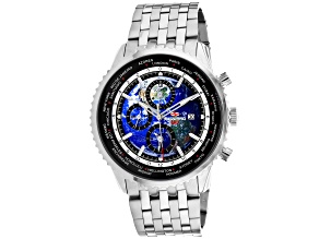 Seapro Men's Meridian World Timer GMT Blue Dial, Stainless Steel Watch