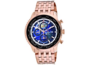 Seapro Men's Meridian World Timer GMT Blue Dial, Rose Stainless Steel Watch