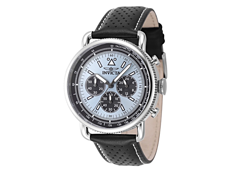Invicta Speedway 44mm Light Blue Dial Black Leather Strap Quartz