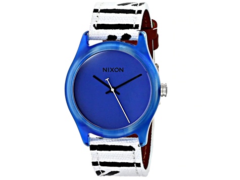 Nixon Women's Mod Blue Dial White and Black Fabric Strap Watch