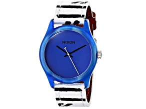 Nixon Women's Mod Blue Dial White and Black Fabric Strap Watch