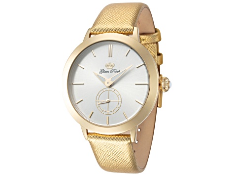 Glam Rock Women's Slim Vintage Glam 40mm Quartz Metallic Gold Leather Strap Watch