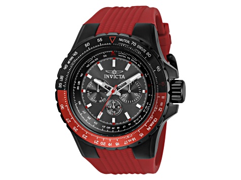 Invicta Aviator 50mm Black and Red Bezel Red Silicone Quartz Watch